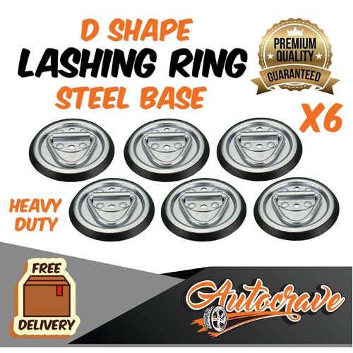 6x Lashing D Ring | Round Steel Base | Tie Down Point Anchor Ute Trailer