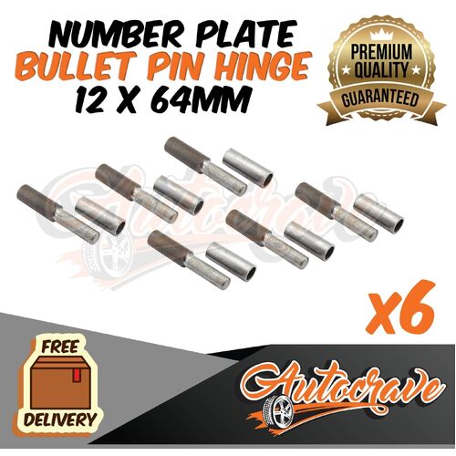 6x Bullet Pin Hinge Weldable | 12 x 64mm | Door Number Plate Truck Trailer