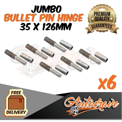 6x Jumbo Bullet Pin Hinge Weldable | 35 x 126mm | Door Truck Trailer Tailgate