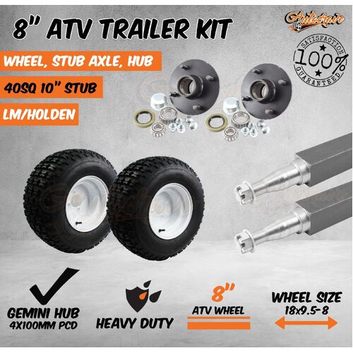 8" Atv Rim & Tyre Hub 40mm Stub Axle Wheel Kit Quad Bike Mower Trailer Farm