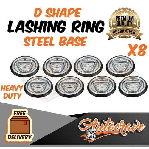 8x Lashing D Ring | Round Steel Base | Tie Down Point Anchor Ute Trailer