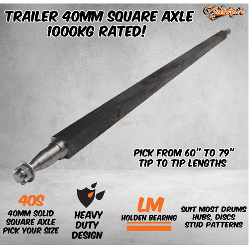 Trailer Square Solid 40mm Square Axle Axel Caravan Hub Drum Disc Lazy 1000kg HD