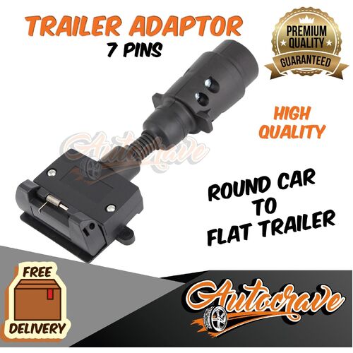 Trailer Adapter Plug 7 Pin Flat Female To Round Male, Caravan, Boat Connector