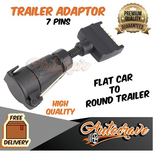 Trailer Adapter Plug 7 Pin Round Female To Flat Male, Caravan, Boat Connector