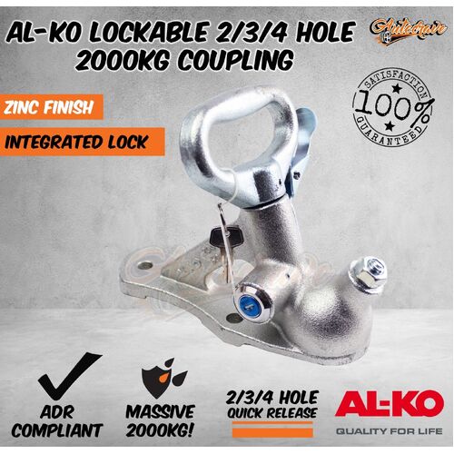 Alko Trailer 2/3/4 Hole Quick Release Lockable Coupling Hitch 2000kg 614065Lpl