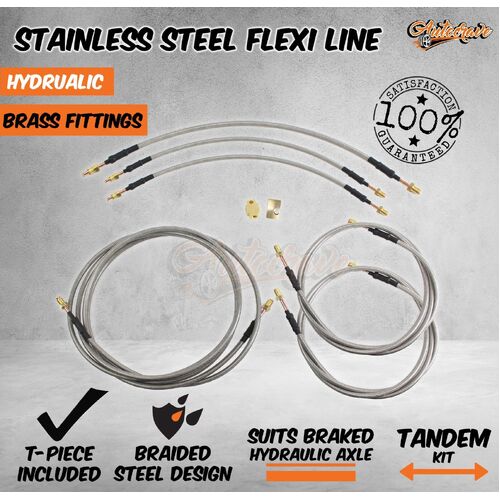 Trailer Hydraulic Stainless Steel 3000mm Flexi Bundy Brake Line Tandem Axle Kit