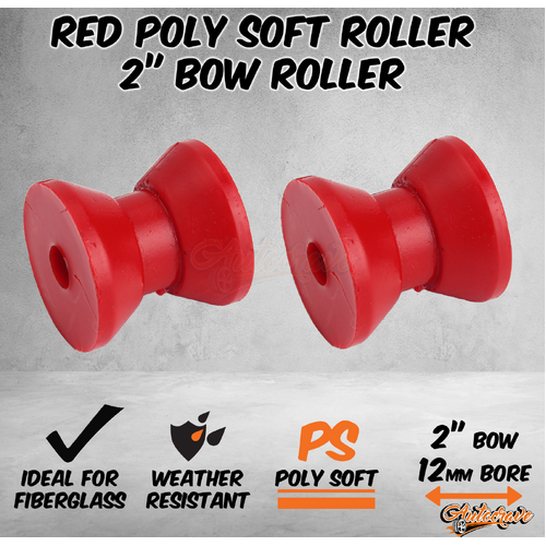 2x Red Poly Soft Roller 2" Bow Roller 12mm Bore Fiberglass Boat Marine Trailer