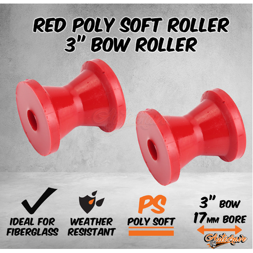 2x Red Poly Soft Roller 3" Bow Roller 17mm Bore Fiberglass Boat Marine Trailer