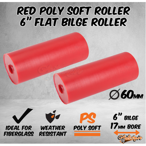 2x Red Poly Soft 6" Flat Bilge Keel Roller 17mm Bore Fiberglass Boat Trailer