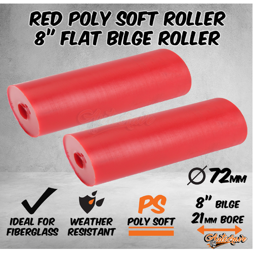 2x Red Poly Soft 8" Flat Bilge Keel Roller 21mm Bore Fiberglass Boat Trailer