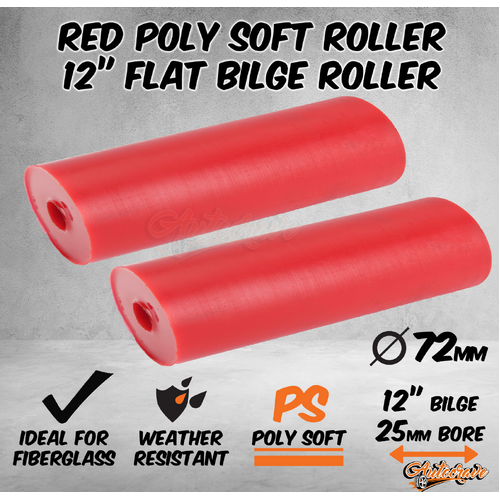 2x Red Poly Soft 12" Flat Bilge Keel Roller 25mm Bore Fiberglass Boat Trailer