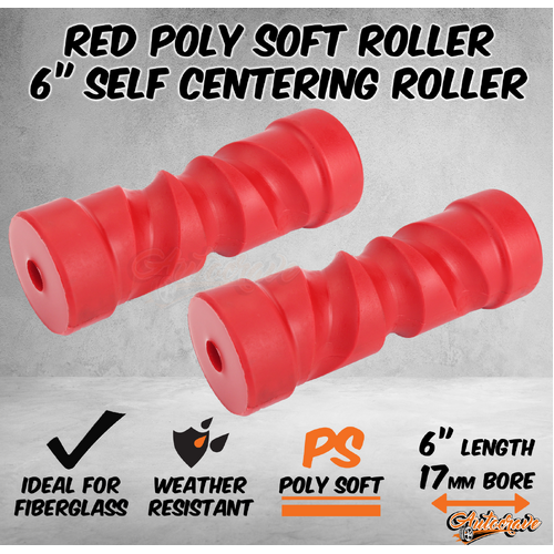 2x Red Poly Soft 6" Self Centering Keel Roller 17mm Bore Fiberglass Boat Trailer