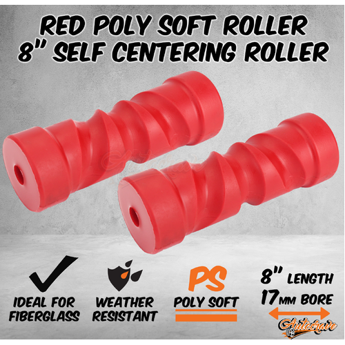 2x Red Poly Soft 8" Self Centering Keel Roller 17mm Bore Fiberglass Boat Trailer