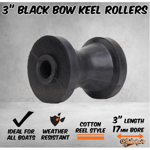 3" Inch Boat Trailer Bow Keel Rollers Cotton Reel Black Rubber 76mm 17mm Bore