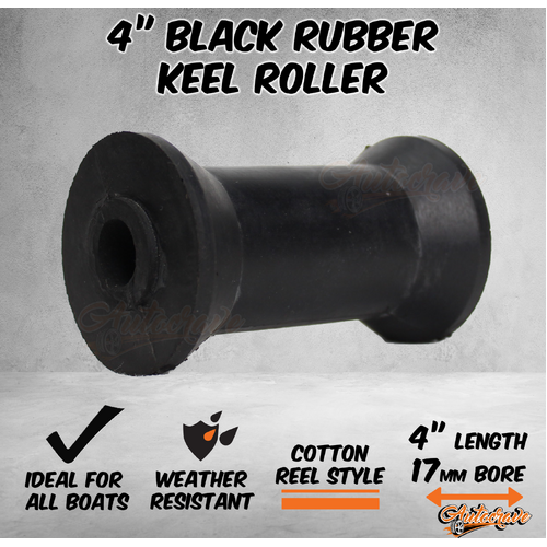 4" Boat Trailer Keel Bow Roller Cotton Reel Black Rubber 101mm 17mm Bore