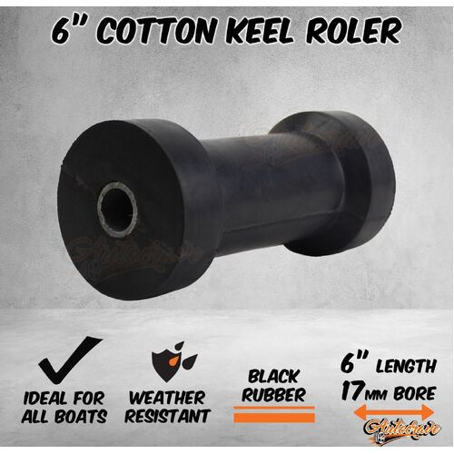 Viking 6" Inch Boat Trailer Keel Roller Cotton Reel Black Rubber 152mm 17mm Bore