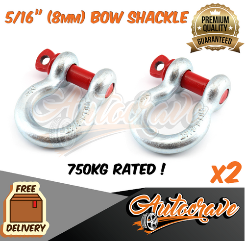 2x Rated Bow Shackle 8mm WLL 750kg S Grade Truck Trailer Car Tow 4WD