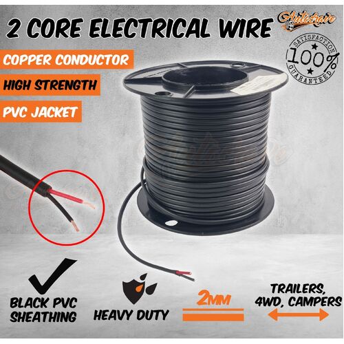 2mm Twin 2 Core Wire Electrical Cable Extension 100M Roll Car Trailer Caravan