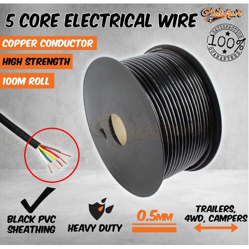 100M x 5 Core Wire Electrical Cable Extension Roll Car Trailer Caravan V90 Pvc