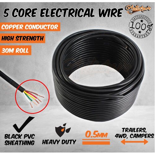 30M x 5 Core Wire Electrical Cable Extension Roll Car Trailer Caravan V90 Pvc