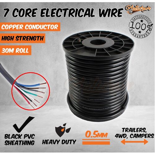 30M x 7 Core Wire Electrical Cable Extension Roll Car Trailer Caravan V90 Pvc