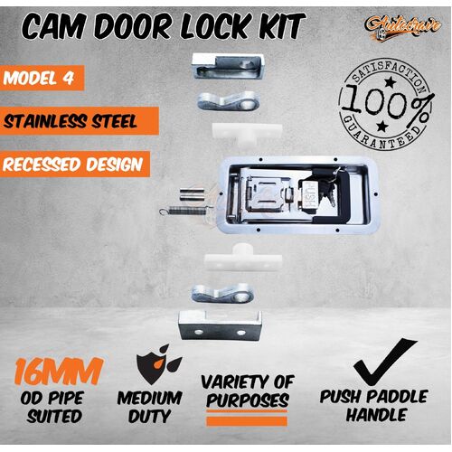 Stainless Steel Truck Rear Door Cam Lock Kit Suit 16mm OD Pipe Recessed Lock M04