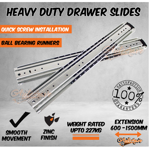 Heavy Duty Drawer Slides Full Extension Kitchen Cabinet 600mm 1500mm Up To 225kg