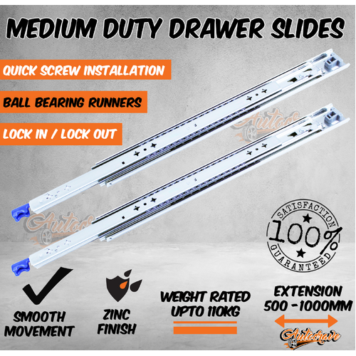 Drawer Slides Kitchen Cabinet Locking 500mm - 1000mm Up To 110kg Trailer Caravan