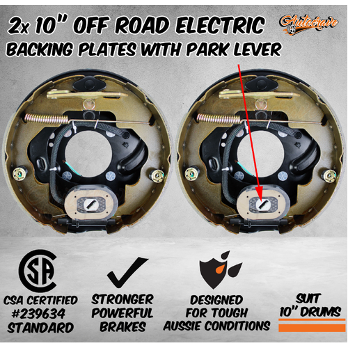 2 x 10" Electric Trailer Drum Off Road Backing Plate Park Brake Lever Caravan