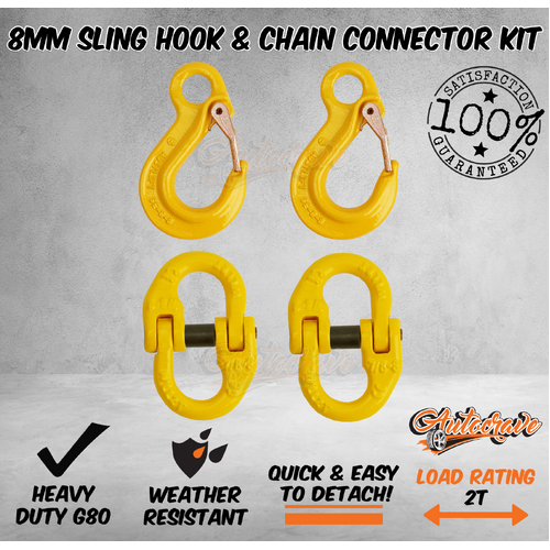 8mm Eye Sling Hook And Chain Connector Kit G80 Lifting 4x4 Rigging 2T WLL RV