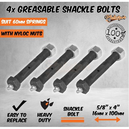 4x Greasable Shackle Bolt 5/8" Rocker Roller Spring 16mm Pin Caravan Trailer