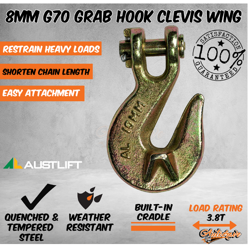 G70 Winged Clevis Grab Hook Safety Hook Catch Sling Eye Lifting Chain Austlift