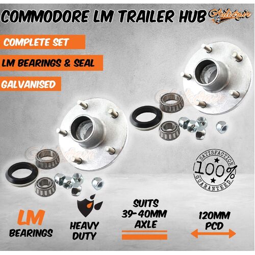 Commodore 5 Stud Galvanised Hub With LM Bearing Kit For Trailer, Caravan & Boat