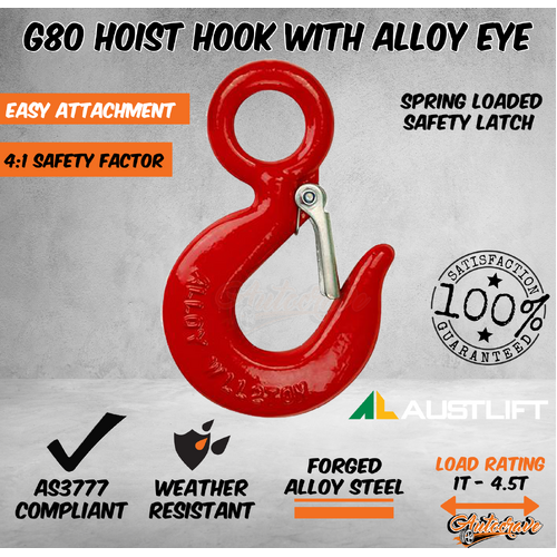 Eye Hoist Hook 4x4 Safety Alloy Catch Sling Lifting Chain Connector Towing 1.5T