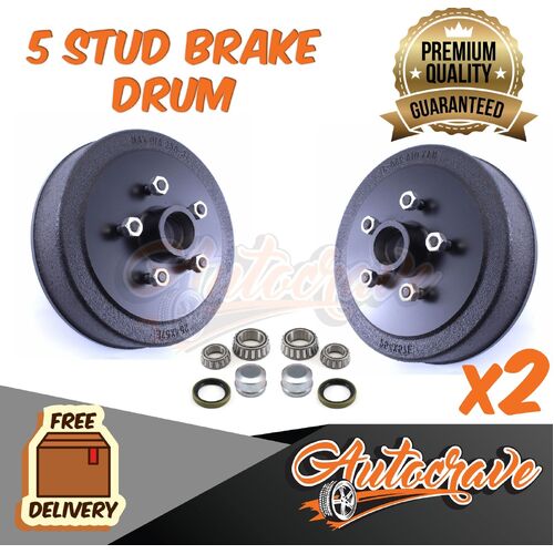 Electric & Hydraulic Trailer Brake Drum 10" Ford 5 Stud With Sline/Ford Bearings