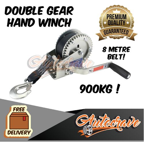 Boat Trailer Hand Winch Double Gear 8m Belt 2000Lbs Capacity Trailer, Caravan