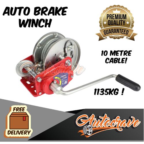 Auto Brake Boat Trailer Winch With 10m Cable 1135kg Capacity Trailer Caravan