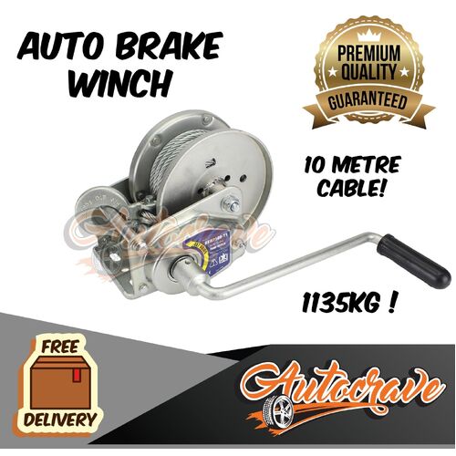 Auto Brake Winch Boat Trailer 10m Cable - 1135kg Capacity Trailer, Caravan Zinc