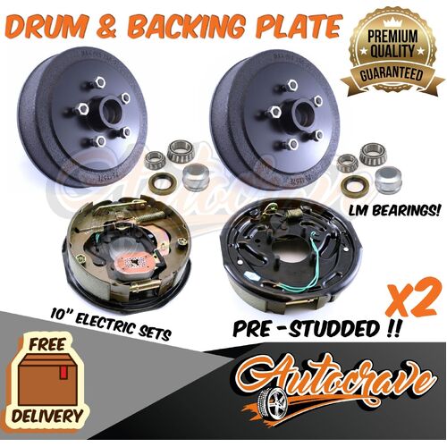 Trailer 10" Ford Brake Drum & 10" Electric Backing Plate With LM/Holden Bearing