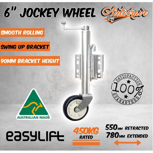 Easy Lift 6" Swing Up Heavy Duty 450kg Solid Jockey Wheel Swivel Trailer Caravan