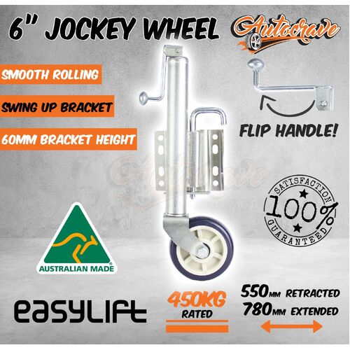 Easy Lift 6" Swing Up Flip Handle 450kg Solid Jockey Wheel Swivel Trailer