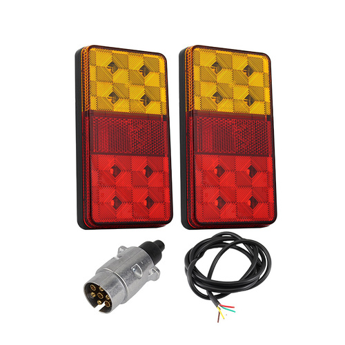 LED Trailer Tail Light Kit Pair Round Aluminium Plug 5 Core Wire Caravan Boat