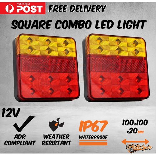 LED Trailer Tail Lights Truck Caravan Ute Light Square 100mm ADR Waterproof 12V