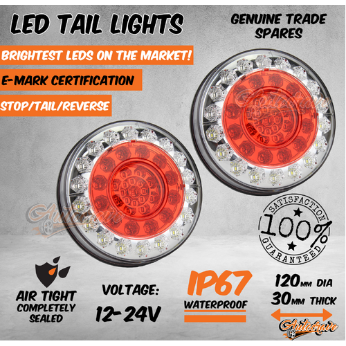 LED Car Trailer Tail Round Light Lamp Truck Caravan Ute Boat Stop Reverse 12-24V