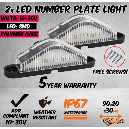 2x LED License Number Plate Light Lamp Truck Caravan Trailer Boat 10-30V Van Ute