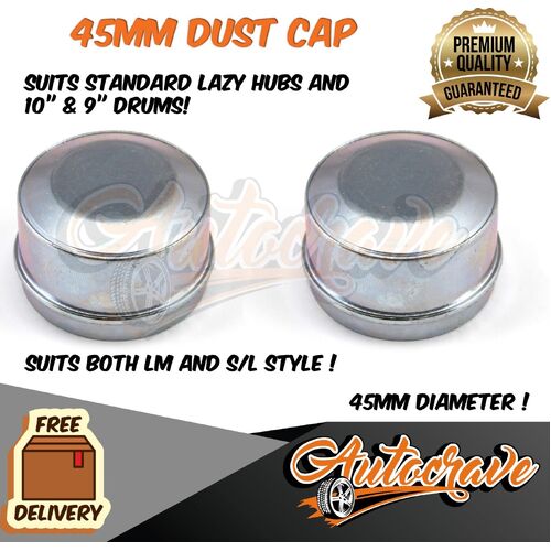 2x Trailer Hub Drum Disc 45mm Cap Caravan Axle Dust Cap S/Line LM Boat Bearing