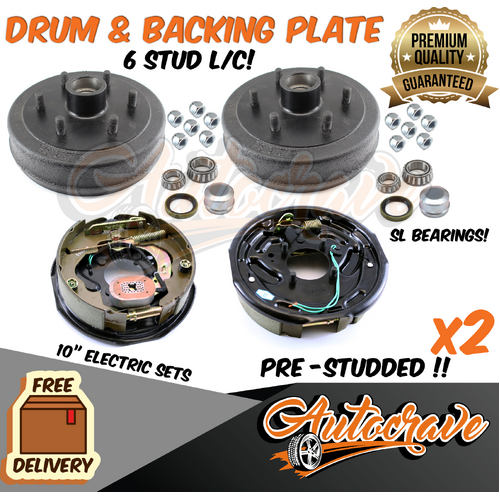 Trailer 10" Brake Drum & 10" Electric Backing 6 Stud Landcruiser SL/Ford Bearing