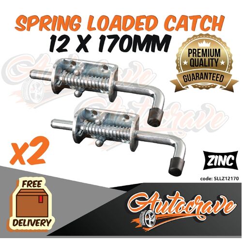 2x Spring Bolt Latch Catch Zinc Plate 12x170mm Truck Trailer Tail Gate Fastener