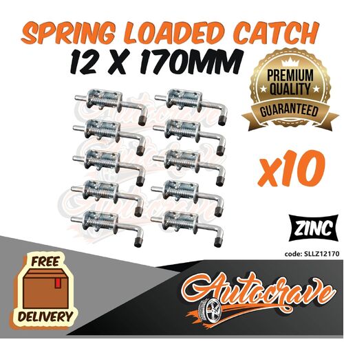 10x Spring Bolt Latch Catch Zinc Plate 12x170mm Truck Trailer Tail Gate Fastener