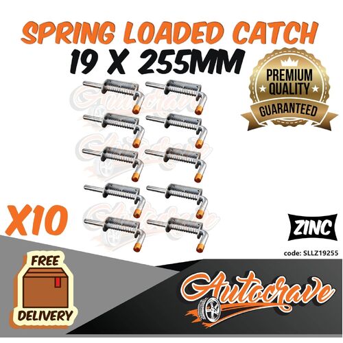 10x Spring Bolt Latch Catch Zinc Plate 19x255mm Truck Trailer Tail Gate Fastener